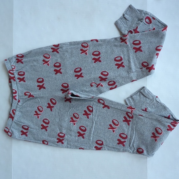 Two Piece Pajama Pant Set XO Hugs & Kisses MEDIUM Gray Red - Picture 5 of 16
